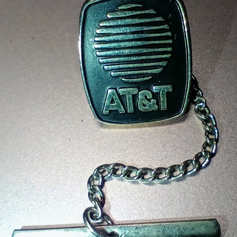 Vintage AT&T Telephone Company Tie Tack Pin with Chain and Bar